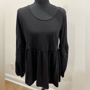 Torrid Black Bohemian Style Blouse with Eyelet Sleeves Flowy Design Size 00